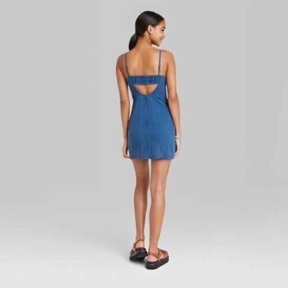 Bodycon Dress Mini Wild Fable Blue XL Sleeveless Woven Cutout Short Sundress Fun - Picture 4 of 10